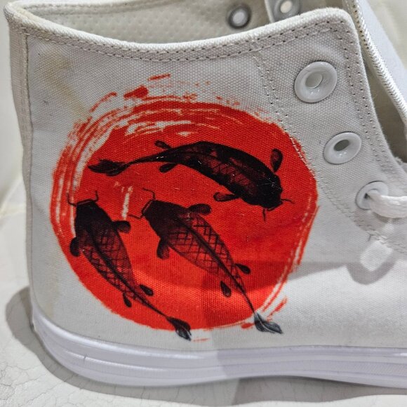 RAAD Shop White Canvas High-Top Sneakers With Red Koi Fish Design US 11M / EU 45 - Picture 5 of 8
